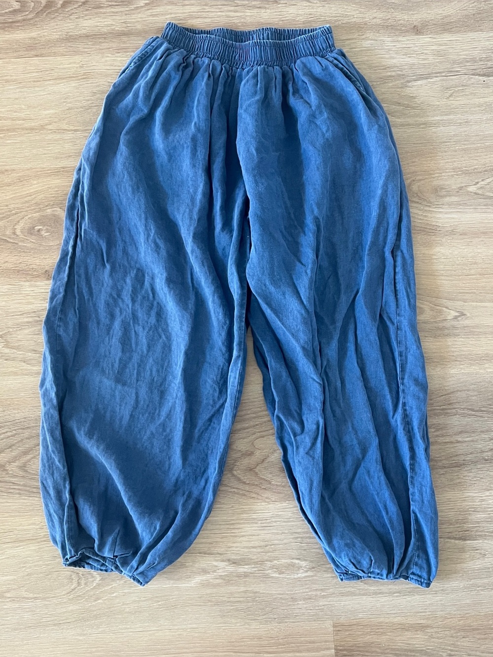Blue linen balloon pant xs